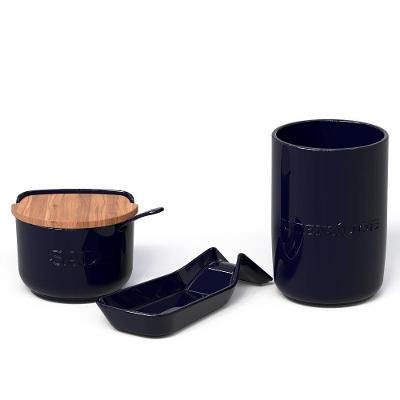 Kit Bancada Plus Saleiro com Porta Utensílios e Descanso em Cerâmica Azul Marinho Ceraflame