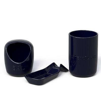 Kit Bancada Open com Saleiro Porta Utensílios e Descanso Colher em Cerâmica para Cozinha Azul