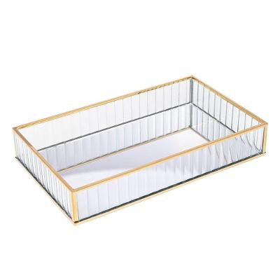 Bandeja Decorativa Lyor com Base Espelhada e Acabamento Dourado 25x15x4cm