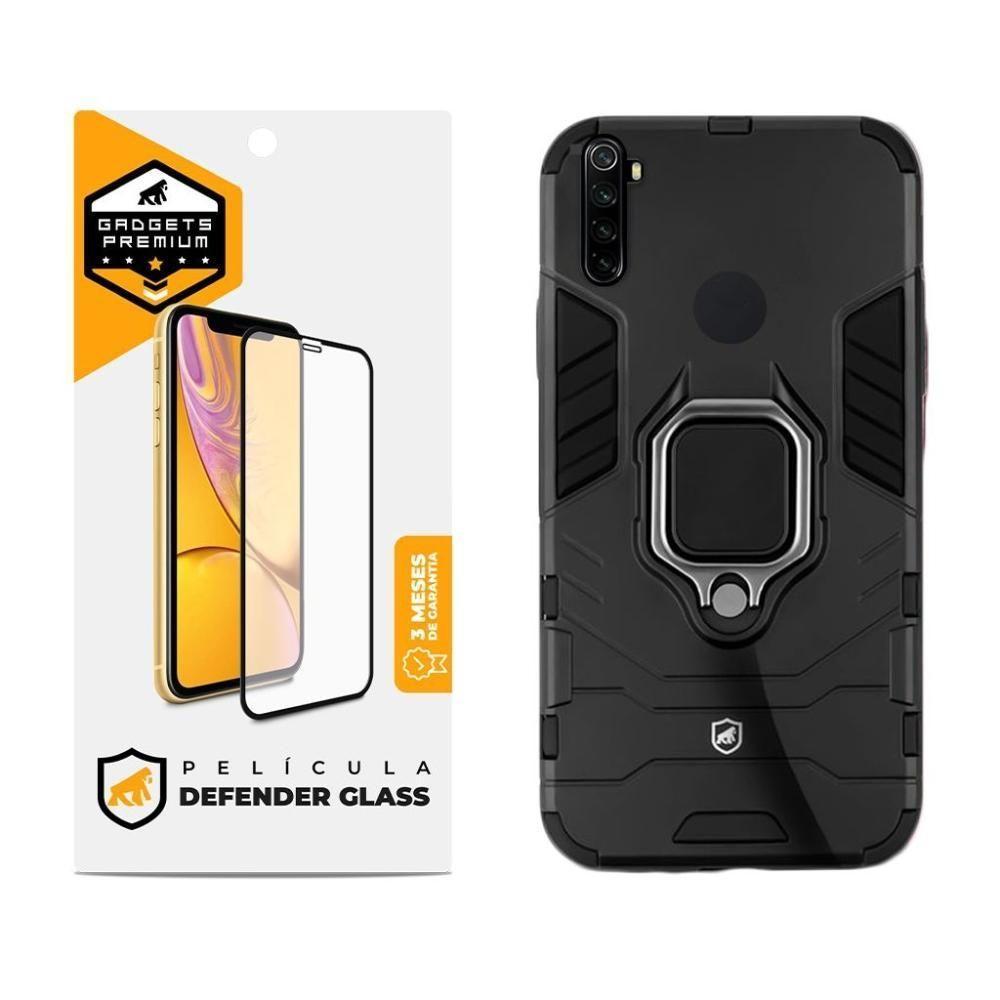 Kit Capa Case Capinha Defender Black E Pelicula Defender Glass Para Xiaomi Redmi Note 8 - Gshield - 1