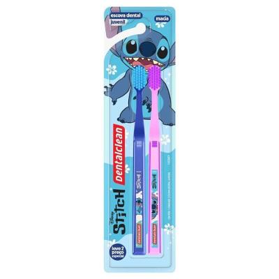 Escova Dental Dentalclean Stitch Juvenil com Cerdas Macias 2 Unidades Azul e Rosa