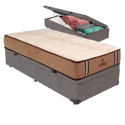 Cama Box com Baú Solteiro Bravus Pillow Top Molas Ensacadas Tecido Cinza Vtech
