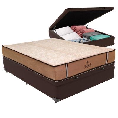 Cama Box com Baú Casal Bravus Pillow Top Molas Ensacadas Marrom Vtech