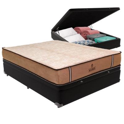 Cama Box com Baú Casal Bravus Pillow Top Molas Ensacadas Preto Vtech