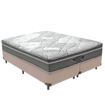 Cama Box com Colchão Queen Ibiza Pillow Top Molas Ensacadas Tecido Bege Vtech