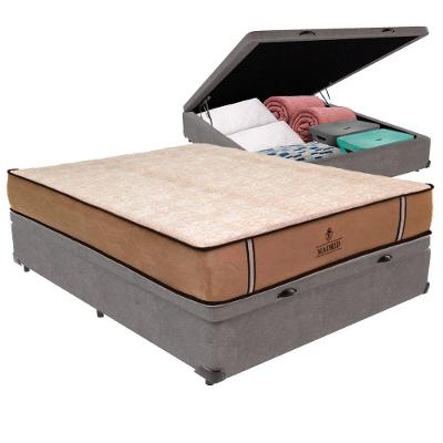 Cama Box com Baú Viúvo Bravus Pillow Top Molas Ensacadas Cinza Vtech
