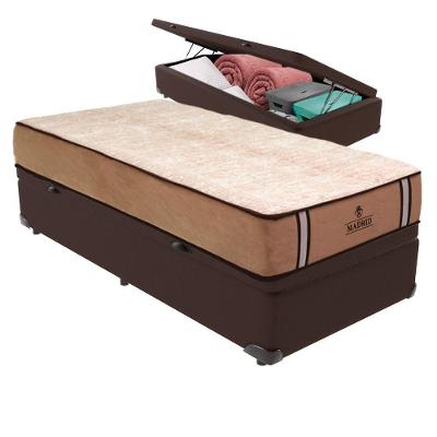 Cama Box com Baú Solteirão Bravus Pillow Top Molas Ensacadas Tecido Marrom Vtech