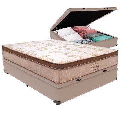 Cama Box com Baú Solteiro Bravus Euro Pillow Molas Ensacadas Courino Bege Vtech