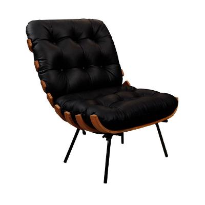 Poltrona Decorativa Laura em Couro com Pés Metálicos Confortável Preto Sallar Home