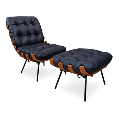 Poltrona Decorativa com Puff Laura em Couro Confortável Azul Sallar Home