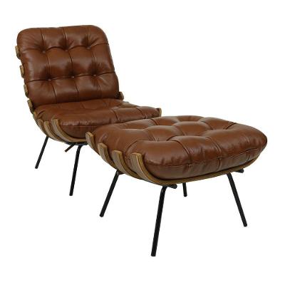 Poltrona Decorativa com Puff Laura em Couro Marrom com Apoio para os Pés La Home Decor