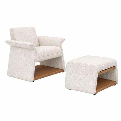 Poltrona com Puff Linea Decorativa Bouclé com Pés Palito Off White Sallar Home