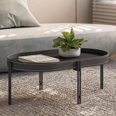 Mesa de Centro Bete Retangular Couro Sintético MDF Metal 93CM Preto Sallar Home