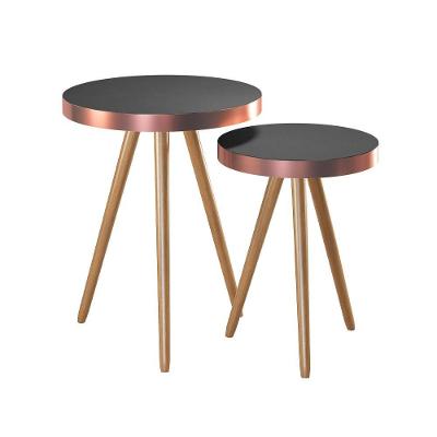 Kit 2 Mesas Laterais Lisa Quadrado MDF Aço 48CM e 38CM Preto Sallar Home
