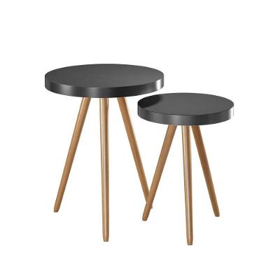 Kit 2 Mesas Laterais Lisa Quadrado MDF Madeira 48CM e 38CM Preto