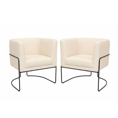 Kit 2 Poltronas Mono Decorativa com Pés Retos Confortável Bouclé Off White Sallar Home