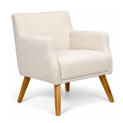 Poltrona Lumi Decorativa com Estofamento Bouclé e Pés de Madeira Off White Sallar Home