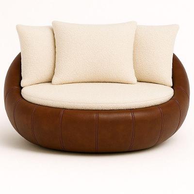 Poltrona Golden Giratória Courino e Bouclé Confortável Marrom Sallar Home