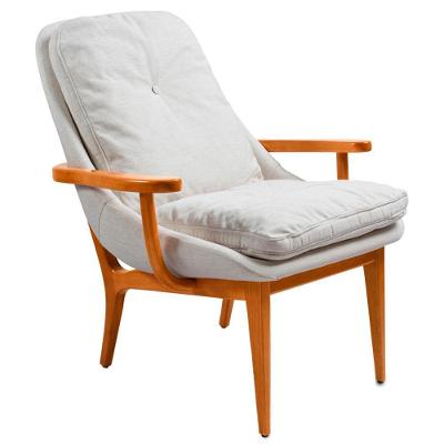 Poltrona Leo Sala de Estar Madeira Maciça Linho Assento Confortável D28 Off White Sallar Home