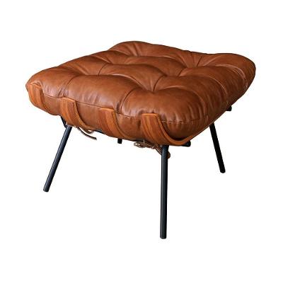 Puff Decorativo Laura Redondo Assento Espuma Couro Caramelo Sallar Home