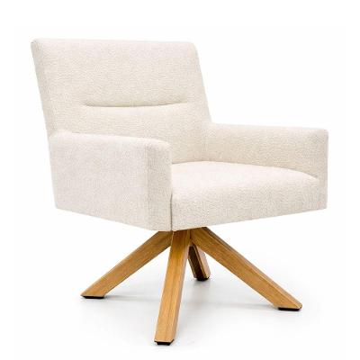 Poltrona Lykke Giratória Bouclé com Pés Torneados Confortável Off White Sallar Home