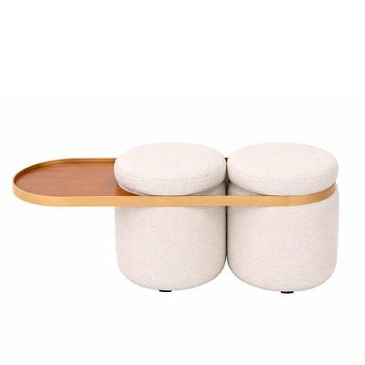Puff Linen 2 Lugares Redondo Bouclé Revestimento Sintético Off White Sallar Home