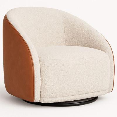 Poltrona Giratória Heidi com Revestimento Courino e Bouclé Confortável Caramelo e Off White