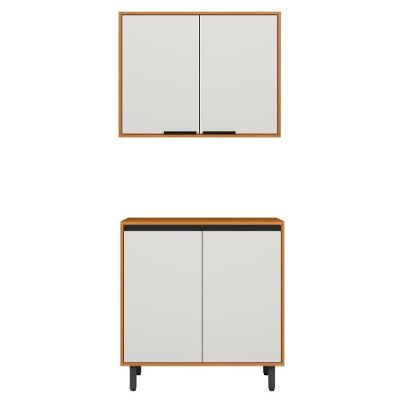 Balcão com Tampo e Armário Aéreo Ravena 2 Portas MDP e MDF TAMANHO 80CM Freijo Off Acetinado Poliman
