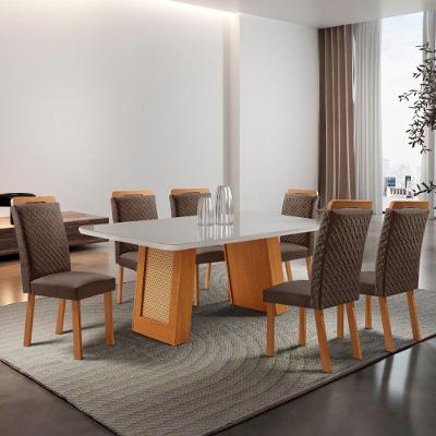 Mesa de Jantar Carolina 6 Lugares Retangular MDF com Vidro 180CM Marrom Moderna