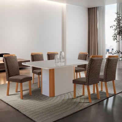 Conjunto de Jantar Isadora 6 Lugares Tampo MDF com Vidro Serigrafado Marrom 180CM Moderna