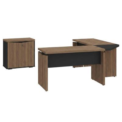 Mesa Escritorio Modular Y37 Moderno sem Gavetas MDP 120CM Nogal Preto com Balcao Artany