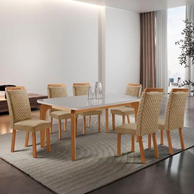 Mesa de Jantar Liz 6 Lugares Retangular MDF com Vidro 180CM Off White Moderna