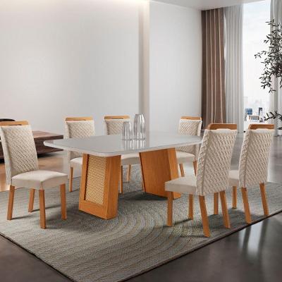 Mesa de Jantar Carolina 6 Lugares Retangular com Tampo em Vidro 180CM Creme Moderna