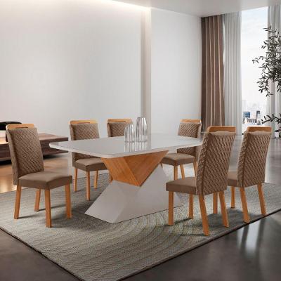 Mesa de Jantar Aster 6 Lugares Retangular MDF com Vidro 180CM Off White Moderna