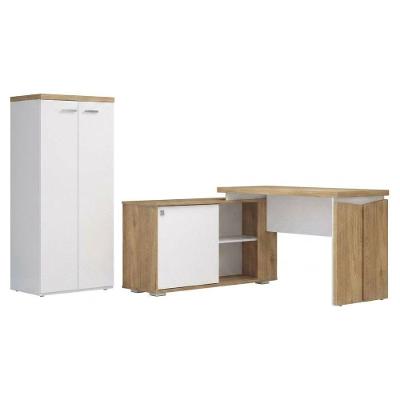 Mesa Escritório em l TOQ Moderno sem Gavetas MDP 168,5CM Branco e Armário Artany
