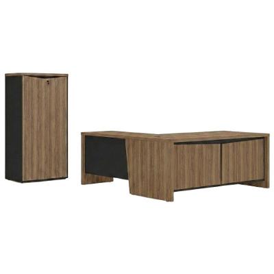 Mesa Escritório e Armário em l Y37 Moderno 3 Gavetas MDP 190CM Artany