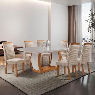 Mesa de Jantar Milena 6 Lugares Retangular MDF com Vidro 180CM Off White Moderna