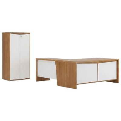Mesa Escritório em l Y37 Moderno 3 Gavetas MDP 190CM Branco com Armário 160CM Artany