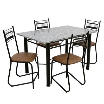 Conjunto de Mesa Sala de Jantar Atlanta 4 Lugares Tampo em Granito Preto e Caramelo 120CM Artefamol
