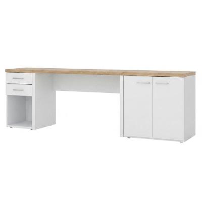 Mesa Escritorio Retangular TOQ Moderno 2 Gavetas MDP 120CM Branco com Gaveteiro Artany