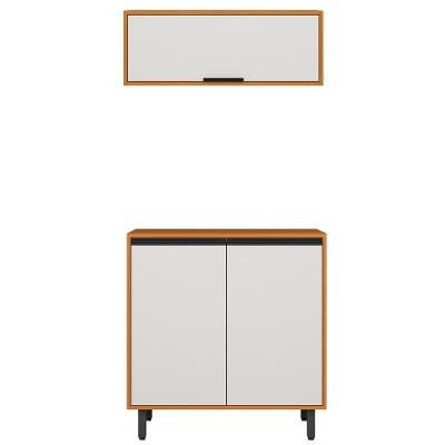Balcão com Tampo e Armário Aéreo Ravena 2 Portas 1 Prateleira MDP e MDF TAMANHO 80CM Freijo Off