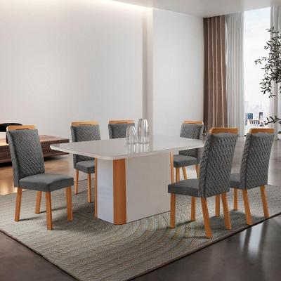 Conjunto de Jantar Isadora 6 Lugares Tampo MDF com Vidro Serigrafado Grafite 180CM Moderna