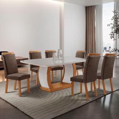 Mesa de Jantar Milena 6 Lugares Retangular MDF com Vidro 180CM Off White Moderna