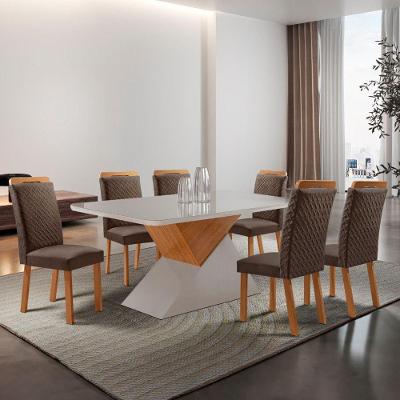 Mesa de Jantar Aster 6 Lugares Retangular MDF com Vidro 180CM Off White Moderna