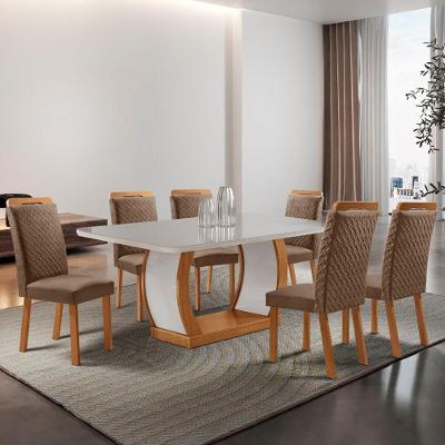 Mesa de Jantar Milena 6 Lugares Retangular MDF com Vidro 180CM Off White Moderna
