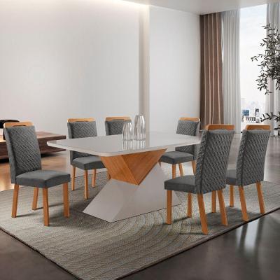 Mesa de Jantar Aster 6 Lugares Retangular MDF com Vidro 180CM Grafite Moderna