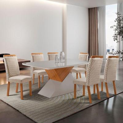 Mesa de Jantar Aster 6 Lugares Retangular MDF com Vidro 180CM Off White Moderna