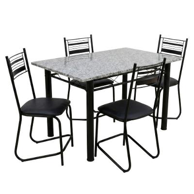Conjunto de Jantar Atlanta 4 Lugares Tampo em Granito com Cadeiras Estofadas Preto 120CM Artefamol
