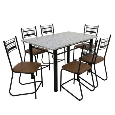 Conjunto de Mesa Atlanta 6 Lugares Tampo em Granito com Cadeiras Estofadas Preto e Caramelo 140CM