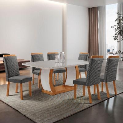 Mesa de Jantar Milena 6 Lugares Retangular MDF com Vidro 180CM Grafite Moderna
